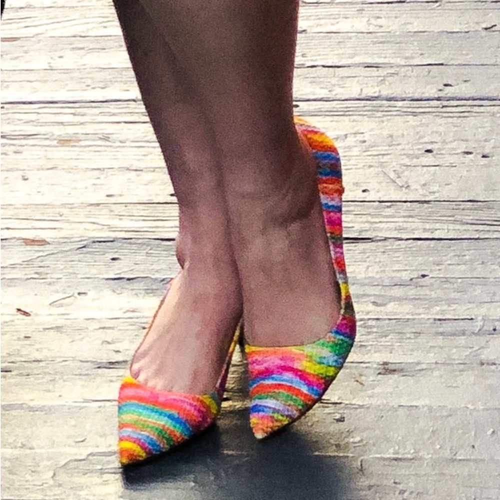 Manolo Blahnik RARE Limited Edition Fabric Canvas Multi Pumps Heels Size 40
